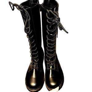 Steve Madden 5 Black Women's Combat Ridding Boots Girl's Lace Up  Shoes